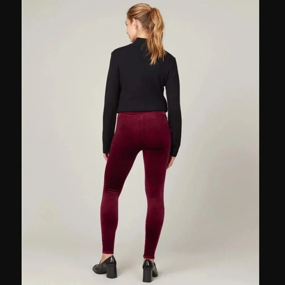 Spanx Velvet Leggings in Burgundy - Picture 2 of 9